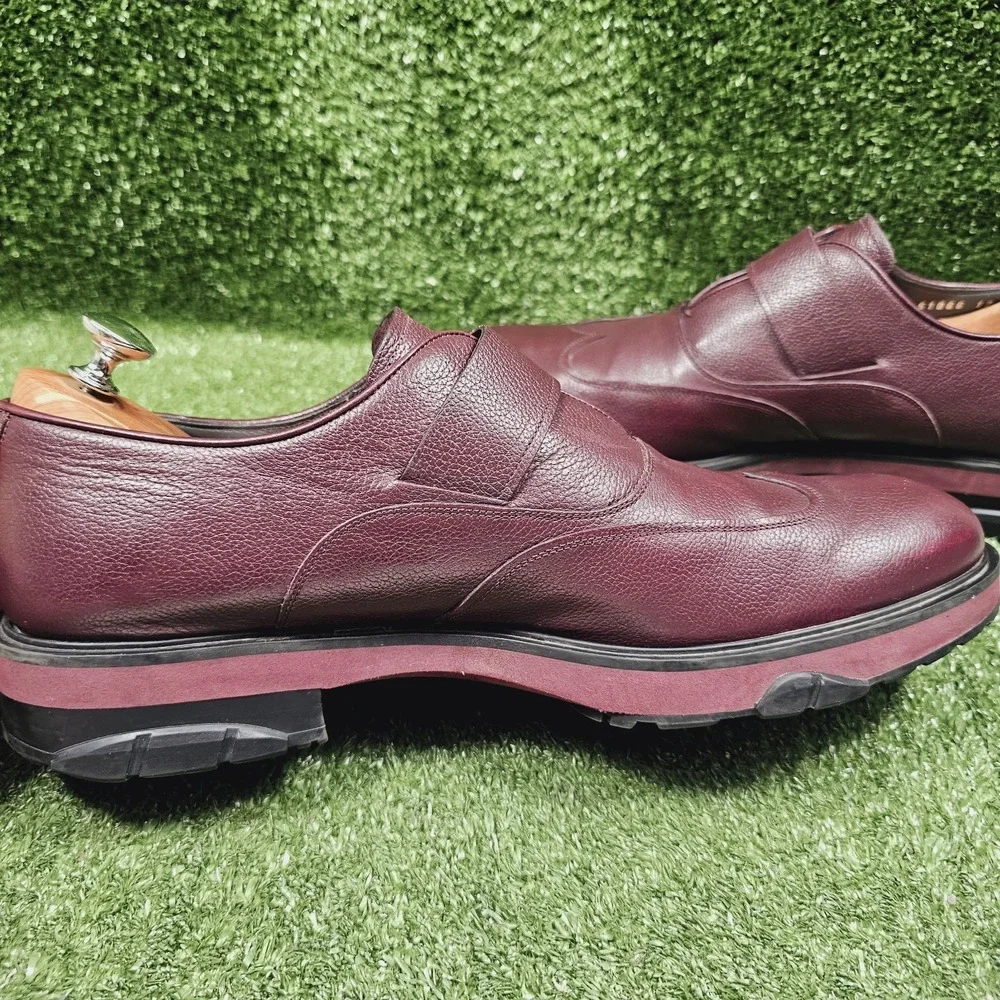 Salvatore Ferragamo Burgundy Leather Wingtip Slip On Dress Shoes Mens Size 12‎ D